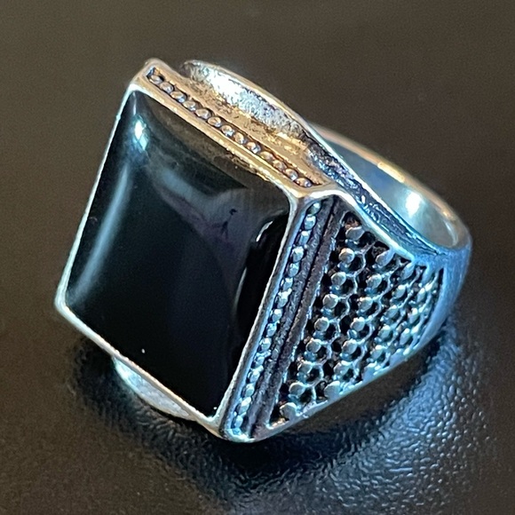 Obsidian S925 sterling silver ring size 8 - Picture 3 of 8